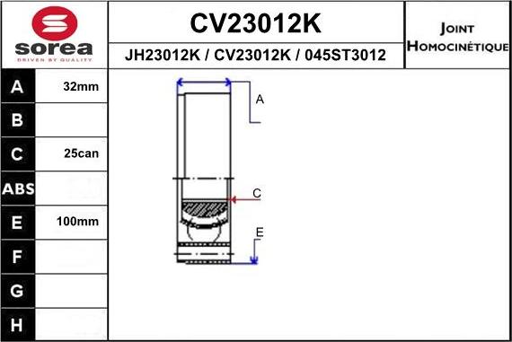 EAI CV23012K - Шарнірний комплект, ШРУС, приводний вал autocars.com.ua