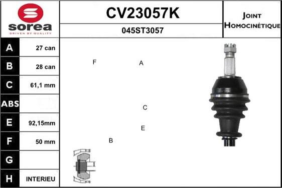 EAI CV23057K - Шарнірний комплект, ШРУС, приводний вал autocars.com.ua
