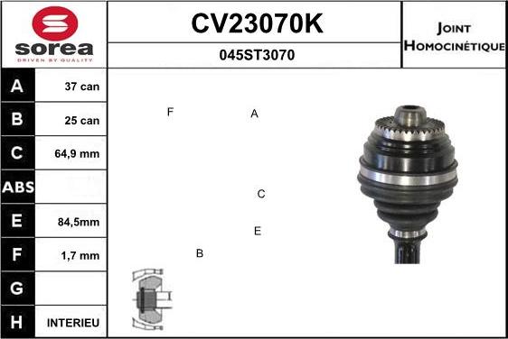 EAI CV23070K - Шарнірний комплект, ШРУС, приводний вал autocars.com.ua