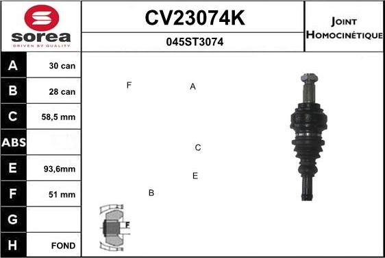 EAI CV23074K - Шарнірний комплект, ШРУС, приводний вал autocars.com.ua