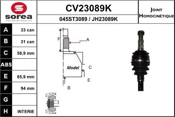 EAI CV23089K - Шарнирный комплект, ШРУС, приводной вал avtokuzovplus.com.ua