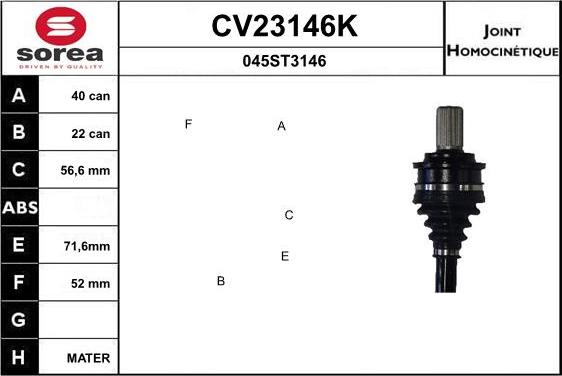 EAI CV23146K - Шарнірний комплект, ШРУС, приводний вал autocars.com.ua