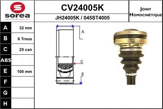 EAI CV24005K - Шарнірний комплект, ШРУС, приводний вал autocars.com.ua