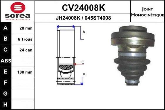 EAI CV24008K - Шарнірний комплект, ШРУС, приводний вал autocars.com.ua