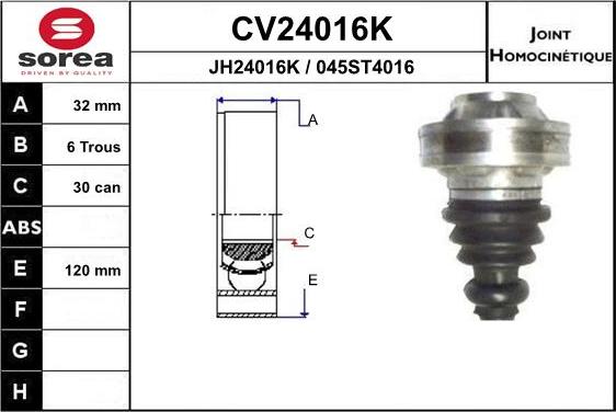 EAI CV24016K - Шарнірний комплект, ШРУС, приводний вал autocars.com.ua