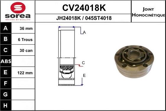 EAI CV24018K - Шарнірний комплект, ШРУС, приводний вал autocars.com.ua