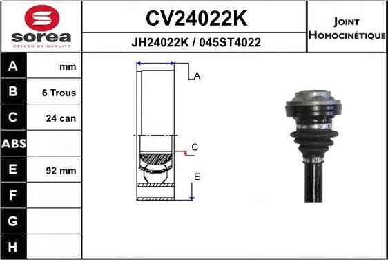 EAI CV24022K - Шарнірний комплект, ШРУС, приводний вал autocars.com.ua