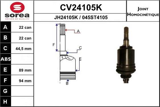 EAI CV24105K - Шарнірний комплект, ШРУС, приводний вал autocars.com.ua