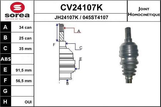 EAI CV24107K - Шарнирный комплект, ШРУС, приводной вал avtokuzovplus.com.ua