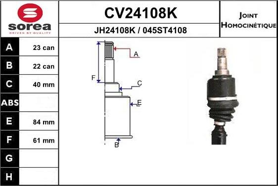 EAI CV24108K - Шарнирный комплект, ШРУС, приводной вал autodnr.net