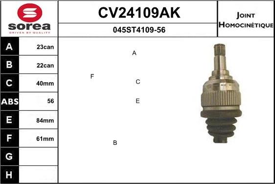 EAI CV24109AK - Шарнірний комплект, ШРУС, приводний вал autocars.com.ua