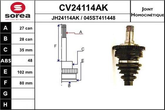 EAI CV24114AK - Шарнирный комплект, ШРУС, приводной вал avtokuzovplus.com.ua