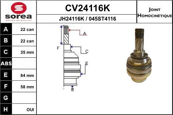 EAI CV24116K - Шарнирный комплект, ШРУС, приводной вал avtokuzovplus.com.ua