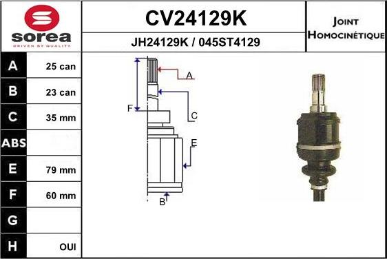 EAI CV24129K - Шарнірний комплект, ШРУС, приводний вал autocars.com.ua