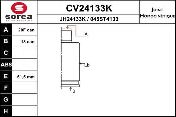 EAI CV24133K - Шарнірний комплект, ШРУС, приводний вал autocars.com.ua