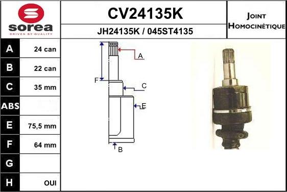 EAI CV24135K - Шарнірний комплект, ШРУС, приводний вал autocars.com.ua