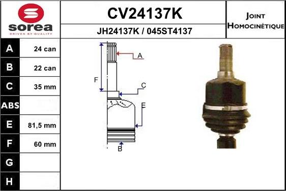 EAI CV24137K - Шарнирный комплект, ШРУС, приводной вал autodnr.net
