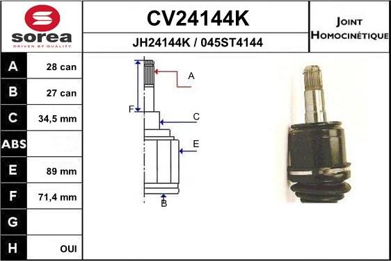 EAI CV24144K - Шарнірний комплект, ШРУС, приводний вал autocars.com.ua