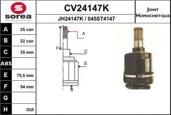 EAI CV24147K - Шарнірний комплект, ШРУС, приводний вал autocars.com.ua