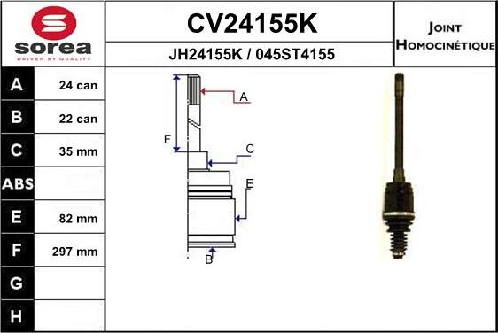 EAI CV24155K - Шарнірний комплект, ШРУС, приводний вал autocars.com.ua