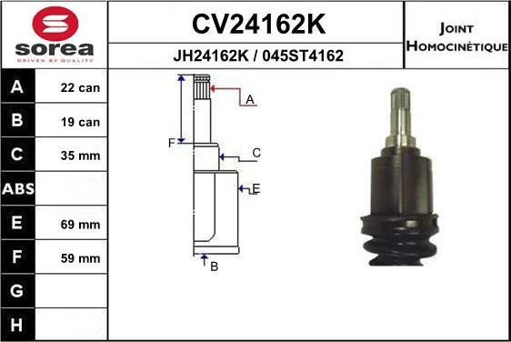 EAI CV24162K - Шарнірний комплект, ШРУС, приводний вал autocars.com.ua