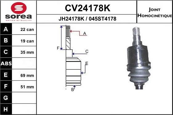 EAI CV24178K - Шарнирный комплект, ШРУС, приводной вал avtokuzovplus.com.ua