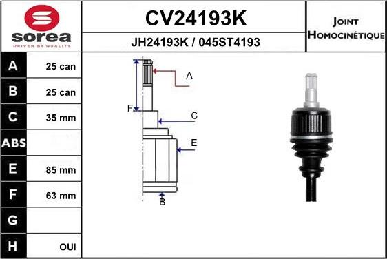 EAI CV24193K - Шарнірний комплект, ШРУС, приводний вал autocars.com.ua