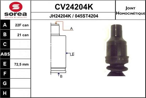 EAI CV24204K - Шарнірний комплект, ШРУС, приводний вал autocars.com.ua