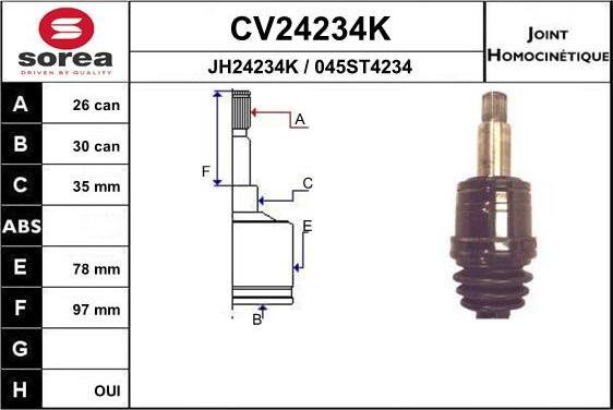 EAI CV24234K - Шарнирный комплект, ШРУС, приводной вал avtokuzovplus.com.ua