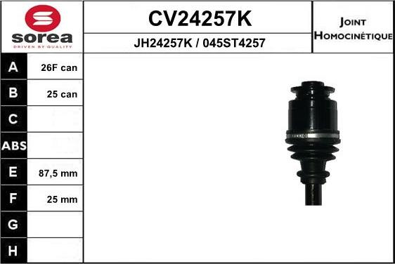 EAI CV24257K - Шарнірний комплект, ШРУС, приводний вал autocars.com.ua