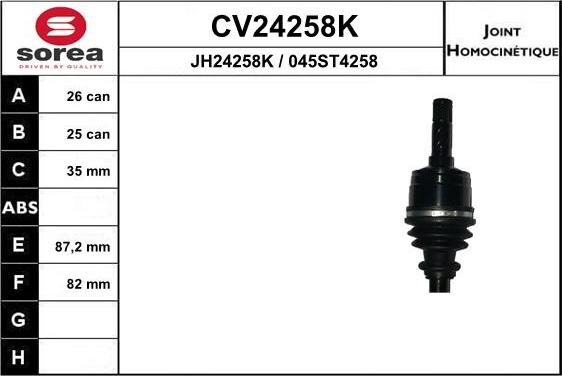 EAI CV24258K - Шарнірний комплект, ШРУС, приводний вал autocars.com.ua