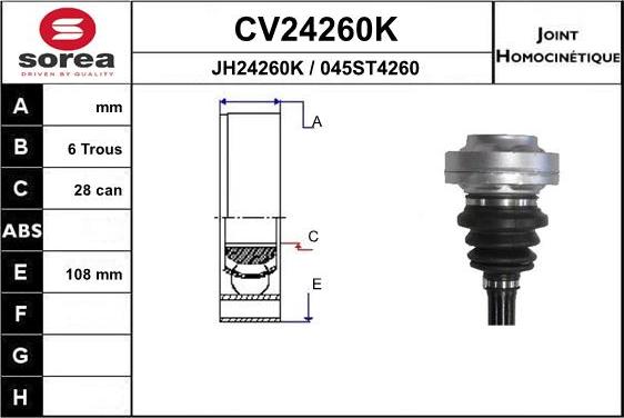 EAI CV24260K - Шарнірний комплект, ШРУС, приводний вал autocars.com.ua