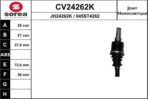 EAI CV24262K - Шарнірний комплект, ШРУС, приводний вал autocars.com.ua