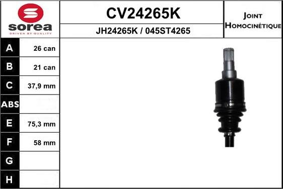 EAI CV24265K - Шарнірний комплект, ШРУС, приводний вал autocars.com.ua