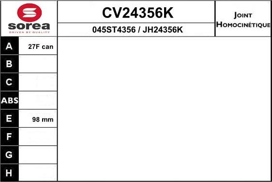 EAI CV24356K - Шарнірний комплект, ШРУС, приводний вал autocars.com.ua