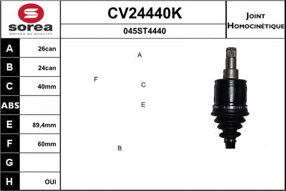 EAI CV24440K - Шарнірний комплект, ШРУС, приводний вал autocars.com.ua