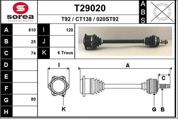 EAI T29020 - Приводний вал autocars.com.ua