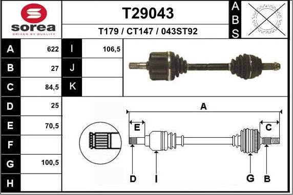 EAI T29043 - Приводний вал autocars.com.ua
