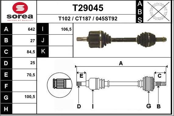EAI T29045 - Приводний вал autocars.com.ua