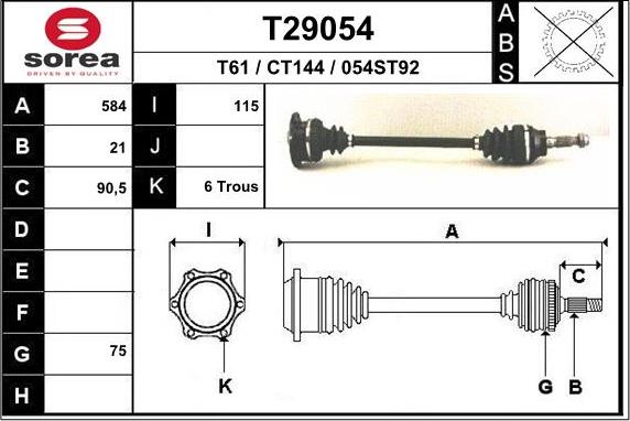 EAI T29054 - Приводний вал autocars.com.ua