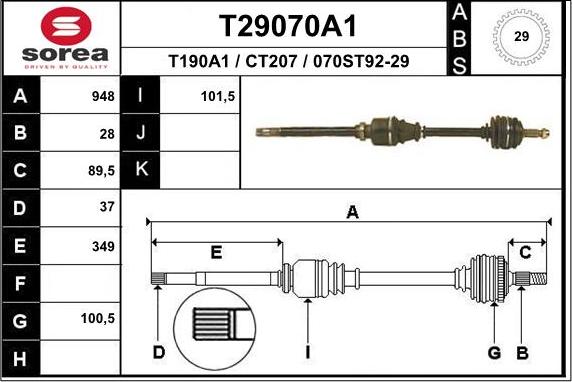 EAI T29070A1 - Приводний вал autocars.com.ua