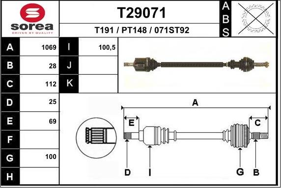 EAI T29071 - Приводний вал autocars.com.ua