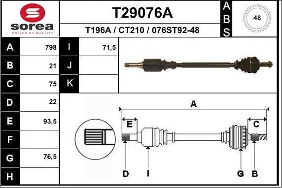 EAI T29076A - Приводний вал autocars.com.ua