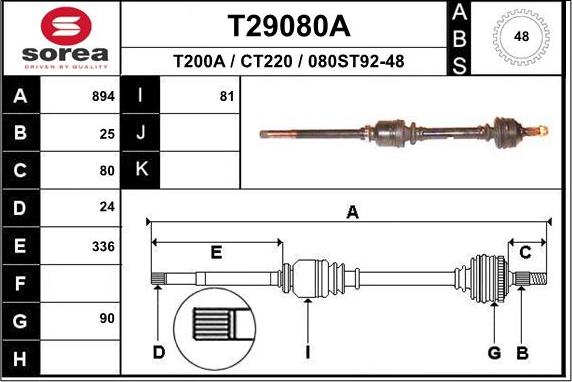 EAI T29080A - Приводний вал autocars.com.ua