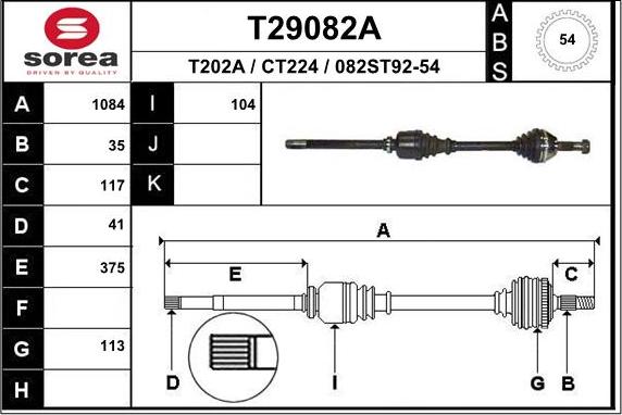 EAI T29082A - Приводной вал avtokuzovplus.com.ua