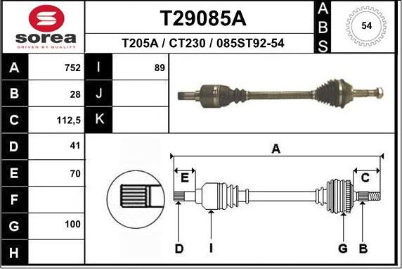 EAI T29085A - Приводной вал avtokuzovplus.com.ua