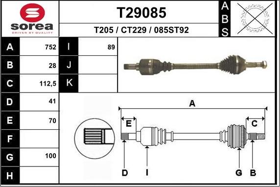 EAI T29085 - Приводной вал avtokuzovplus.com.ua