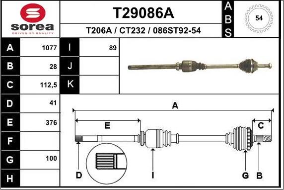 EAI T29086A - Приводний вал autocars.com.ua