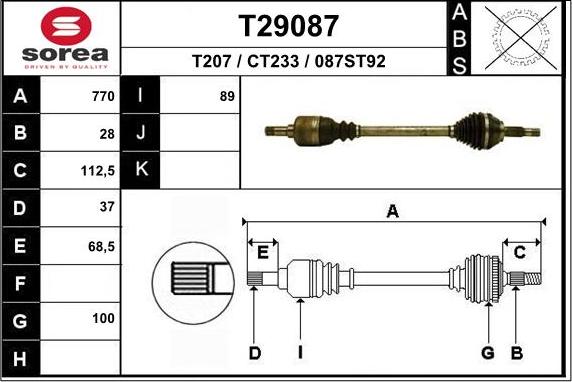 EAI T29087 - Приводний вал autocars.com.ua