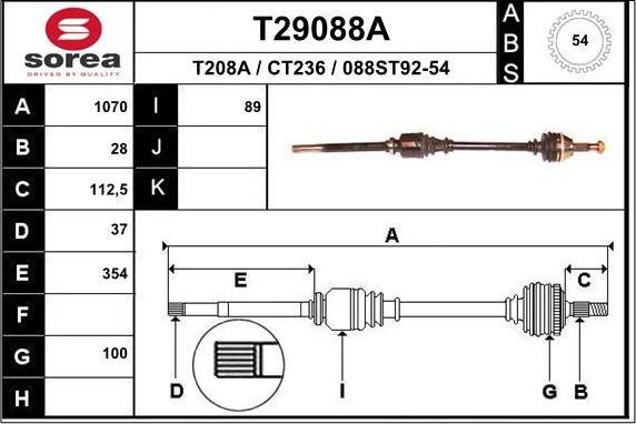 EAI T29088A - Приводний вал autocars.com.ua